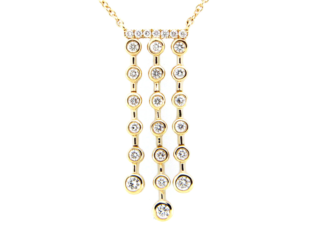 Diamond 3 Strand Pendant Necklace, 12" To 18", 14ky (N)