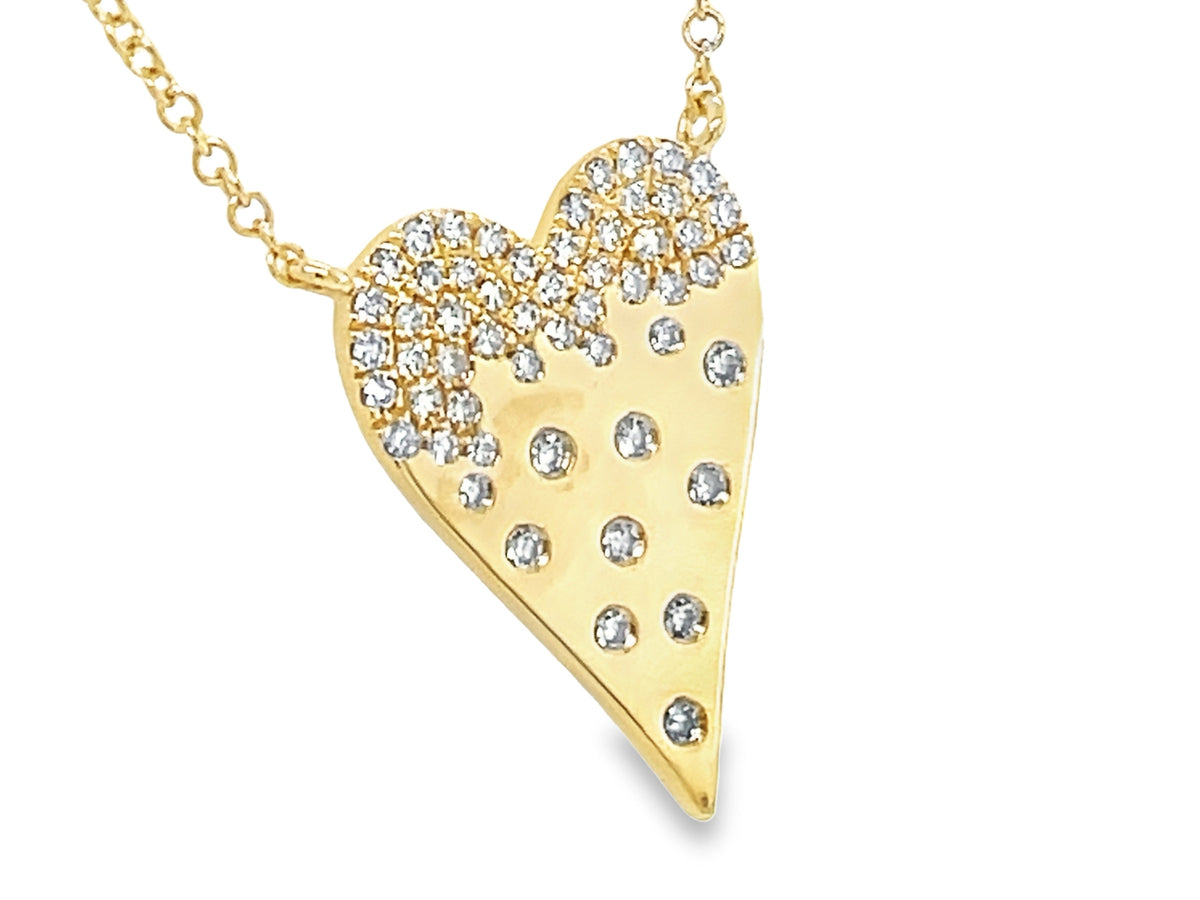DIAMOND FLUSH SET HEART PENDANT NECKLACE, 17X12MM, 18"/17"/16", 14KY (N)