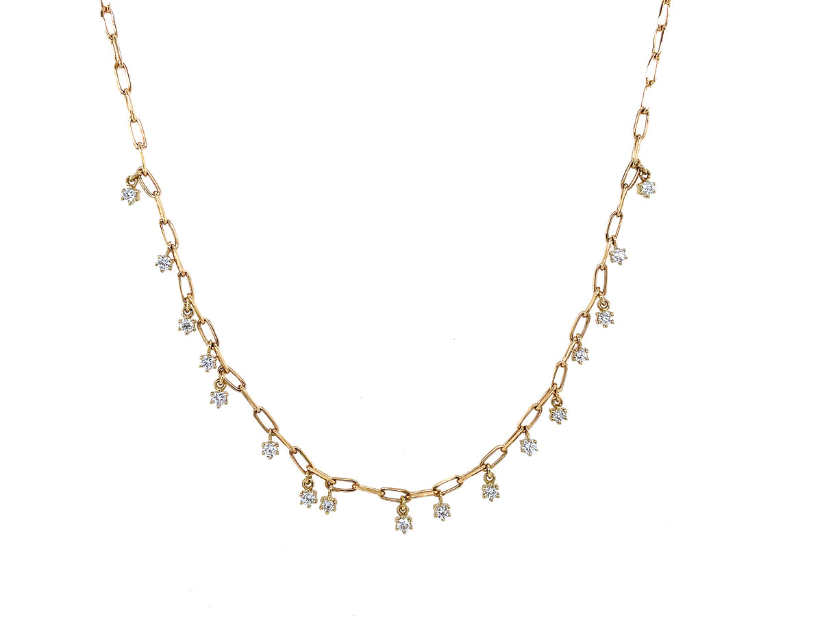 DIAMOND CHARM NECKLACE, 18" PAPER CLIP CHAIN, 14KY (N)