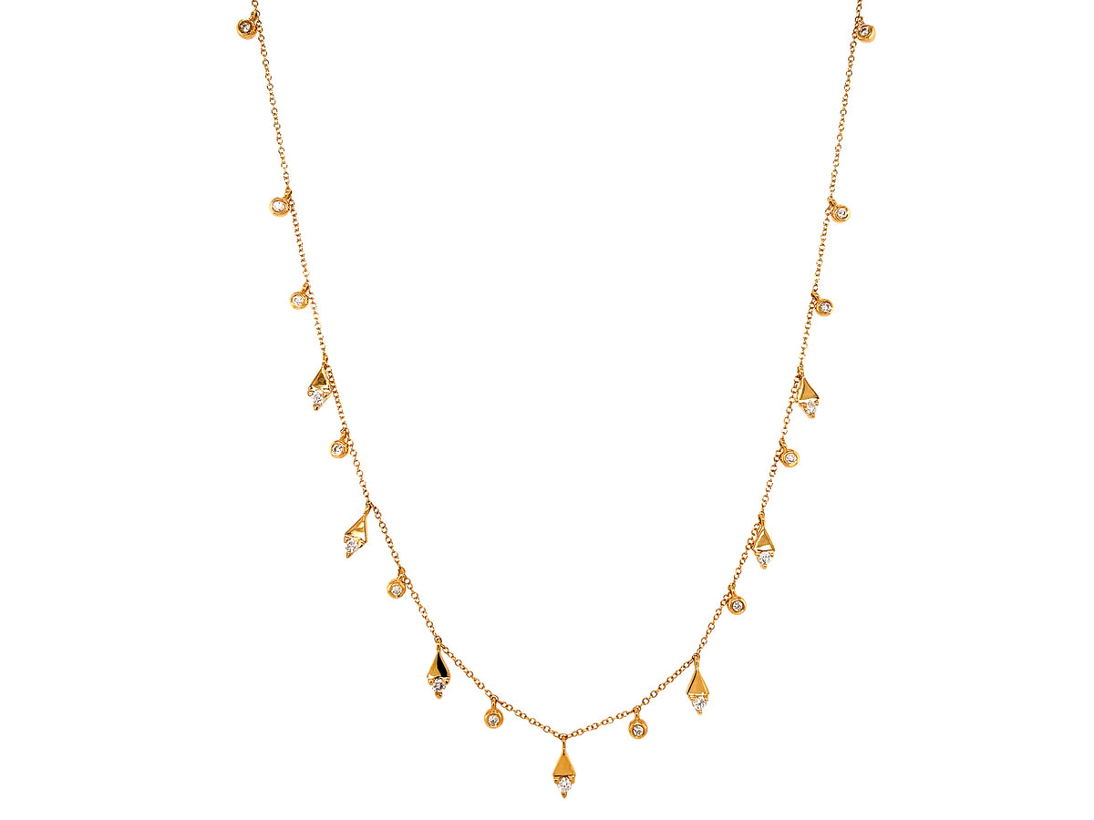 DIAMOND RHOMBUS & BEZEL SET 19 CHARMS NECKLACE, 18"/17"/16"