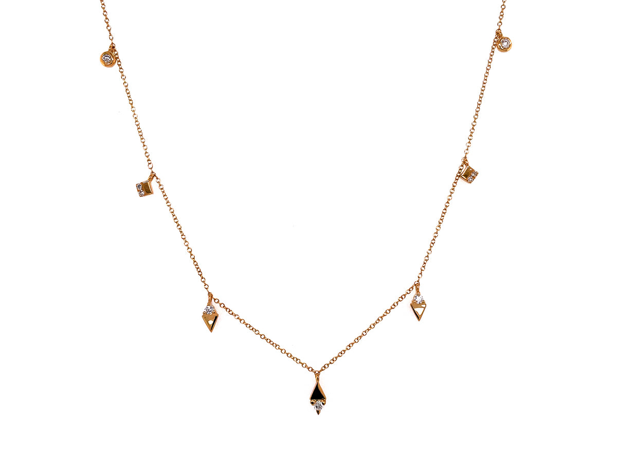 DIAMOND RHOMBUS & BEZEL 7 CHARMS NECKLACE, 18"/17/16"