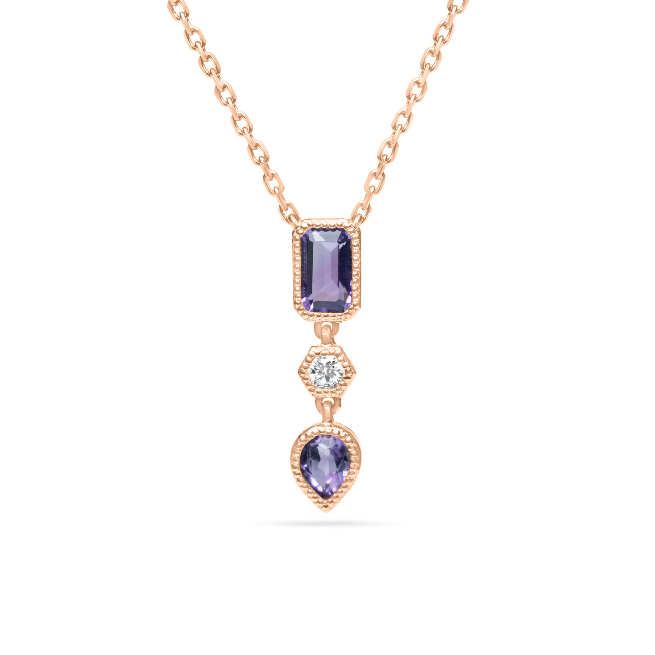 Amethyst & Diamond 3 Stone Necklace