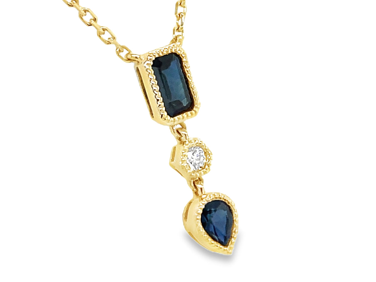 SAPPHIRE & DIAMOND ALTERNATING 3 STONE PENDANT NECKLACE, 18"/17"/16"