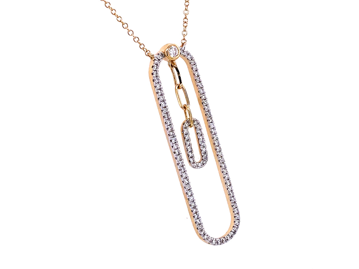 DIAMOND PAPERCLIP INSET DANGLE NECKLACE, 18"/17"/16"