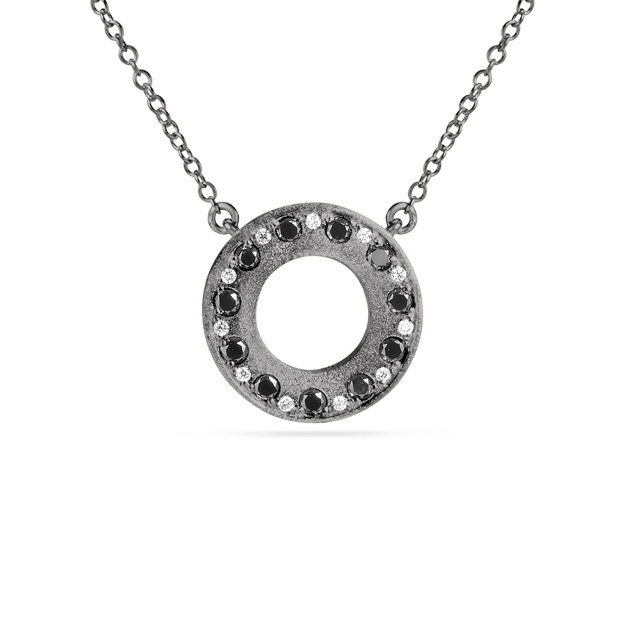Black & White Diamond Alternating Flush Circle Necklace
