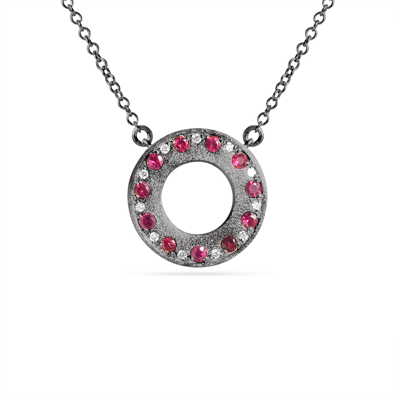 Ruby & Diamond Alternating Flush Circle Necklace