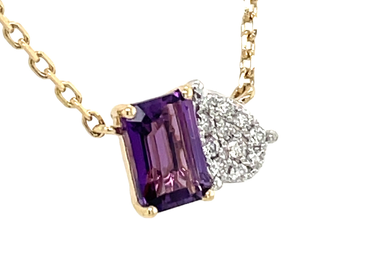 AMETHYST E/C & DIAMOND PAVE PEAR TOI ET MOI PENDANT NECKLACE 18"/17"/16"