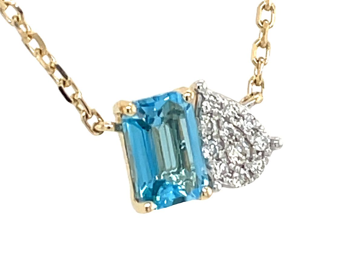 BLUE TOPAZ E/C & DIAMOND PAVE PEAR TOI ET MOI PENDANT NECKLACE, 18"/17"/16"