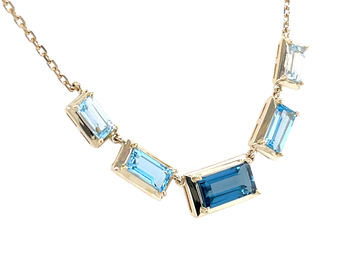 Blue Topaz E/C 5 Stone Bezel Necklace
