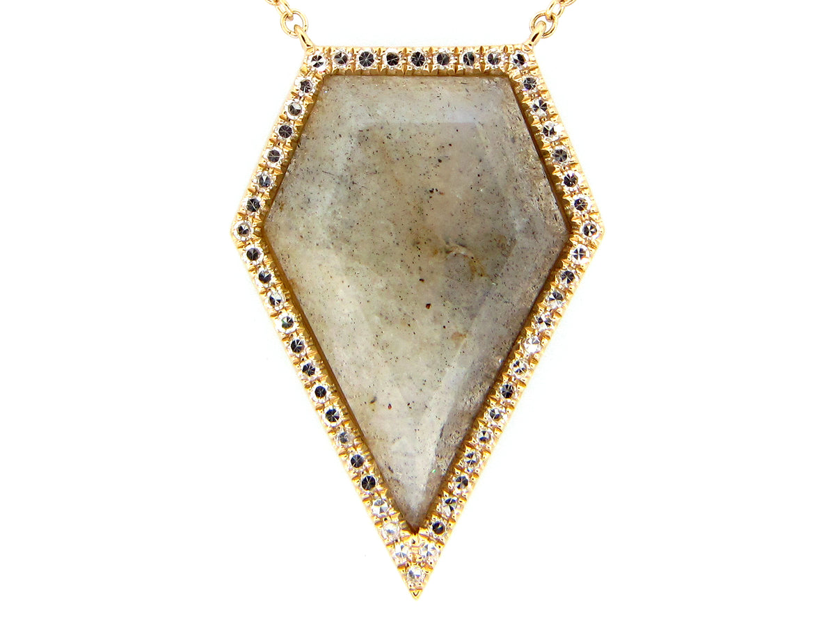 LABRADORITE & DIAMOND PENDANT NECKLACE, 18",17",16", 14KY (N)