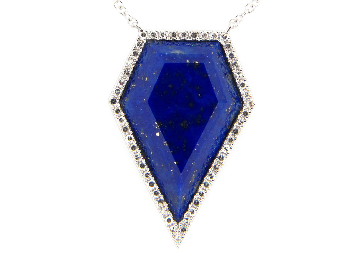 LAPIS & DIAMOND PENTAGON PENDANT NECKLACE