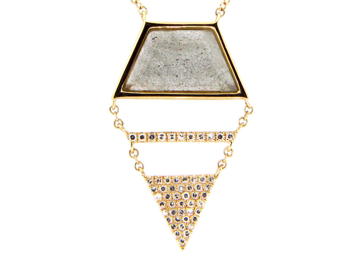 LABRADORITE TRAPEZOID & DIAMOND PENDANT NECKLACE 18",17",16", 14KY (N)