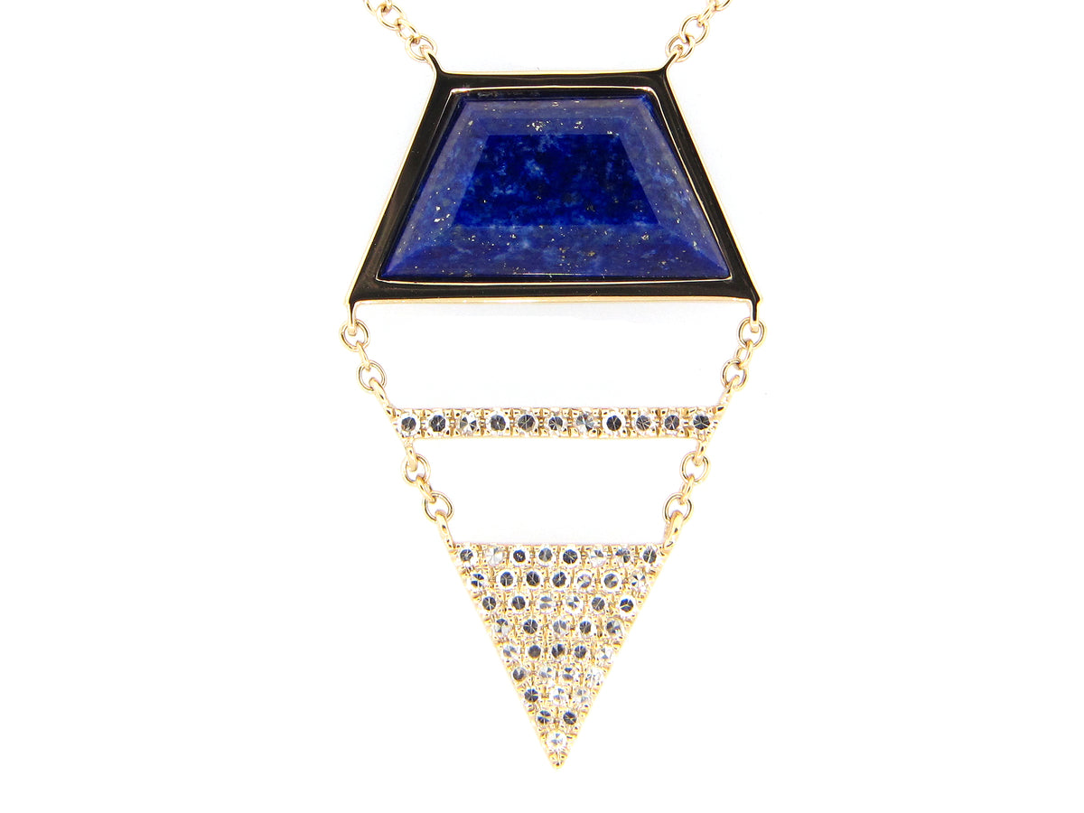 LAPIS & DIAMOND PENDANT NECKLACE, 18/17/16", 14KY (N)