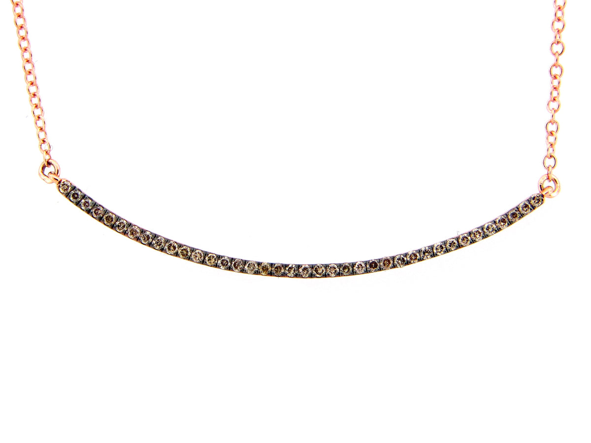 BROWN DIAMOND CURVED BAR PENDANT NECKLACE, 18"/17"/16", 14KR (N)