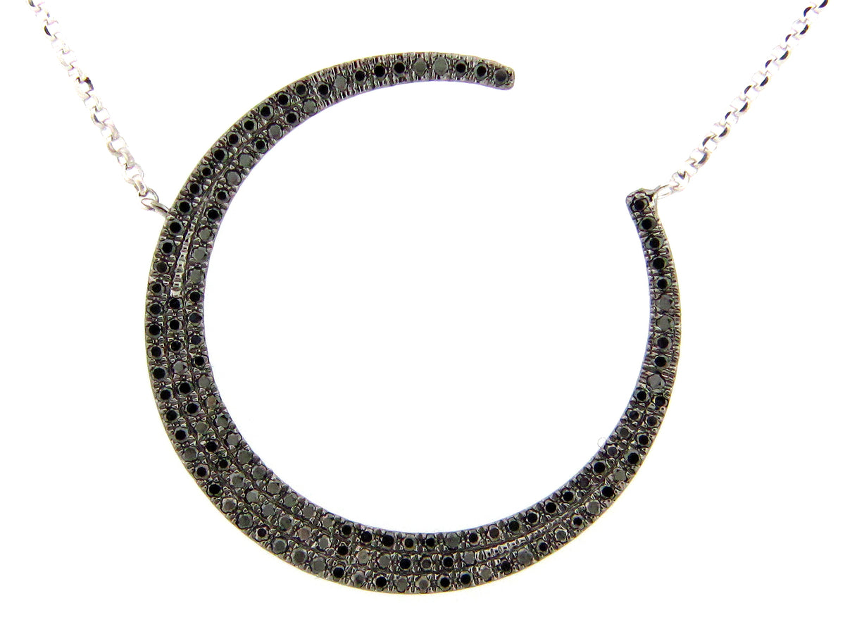 BLACK DIAMOND CRESCENT MOON NECKLACE, 18"/17"/16", BLACK FINISH/WHITE CHAIN, 14KWB (R)