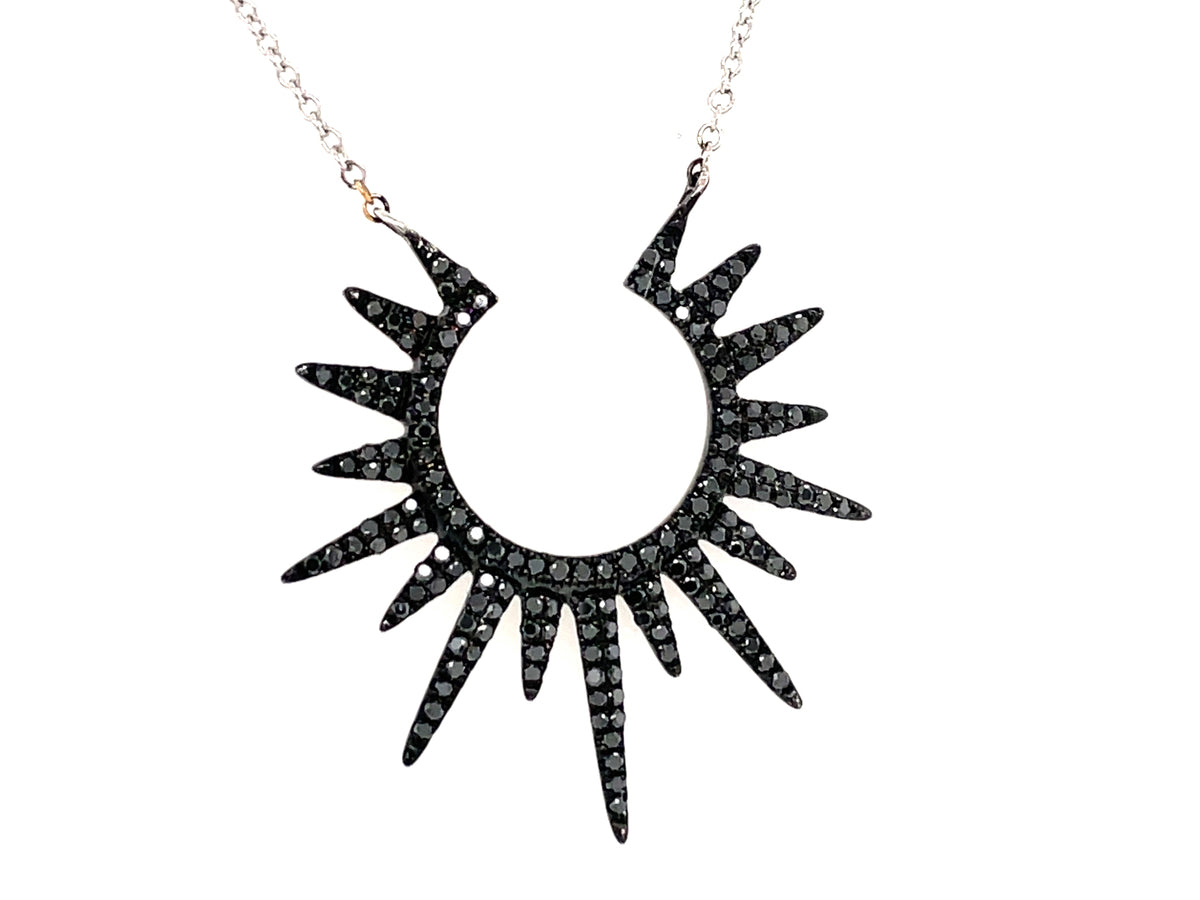 BLACK DIAMOND SUNBURST PENDANT NECKLACE, 18"/17"/16", 14K BLACK FINISH/WHITE CHAIN (R)