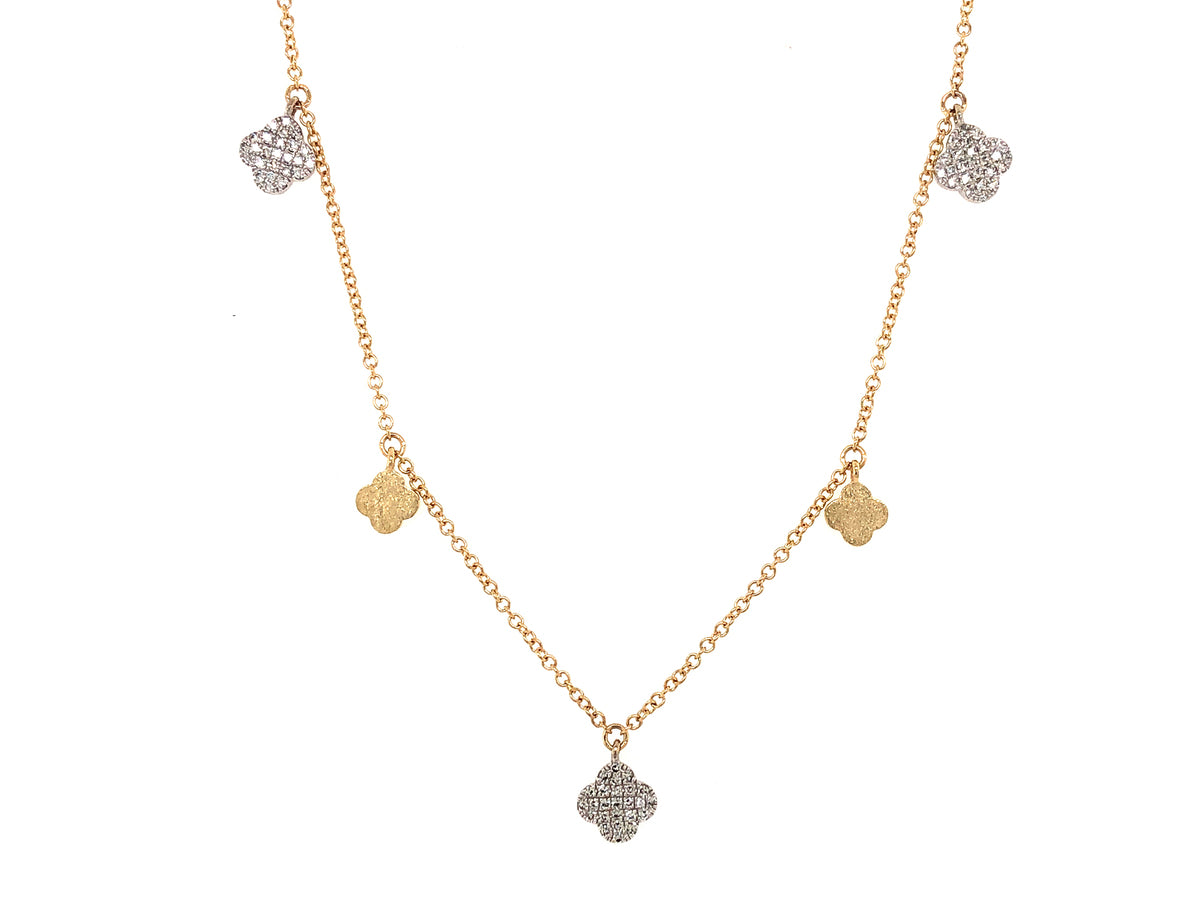 DIAMOND CLOVER CHARM NECKLACE, 18"/17"/16", SATIN FINISH
