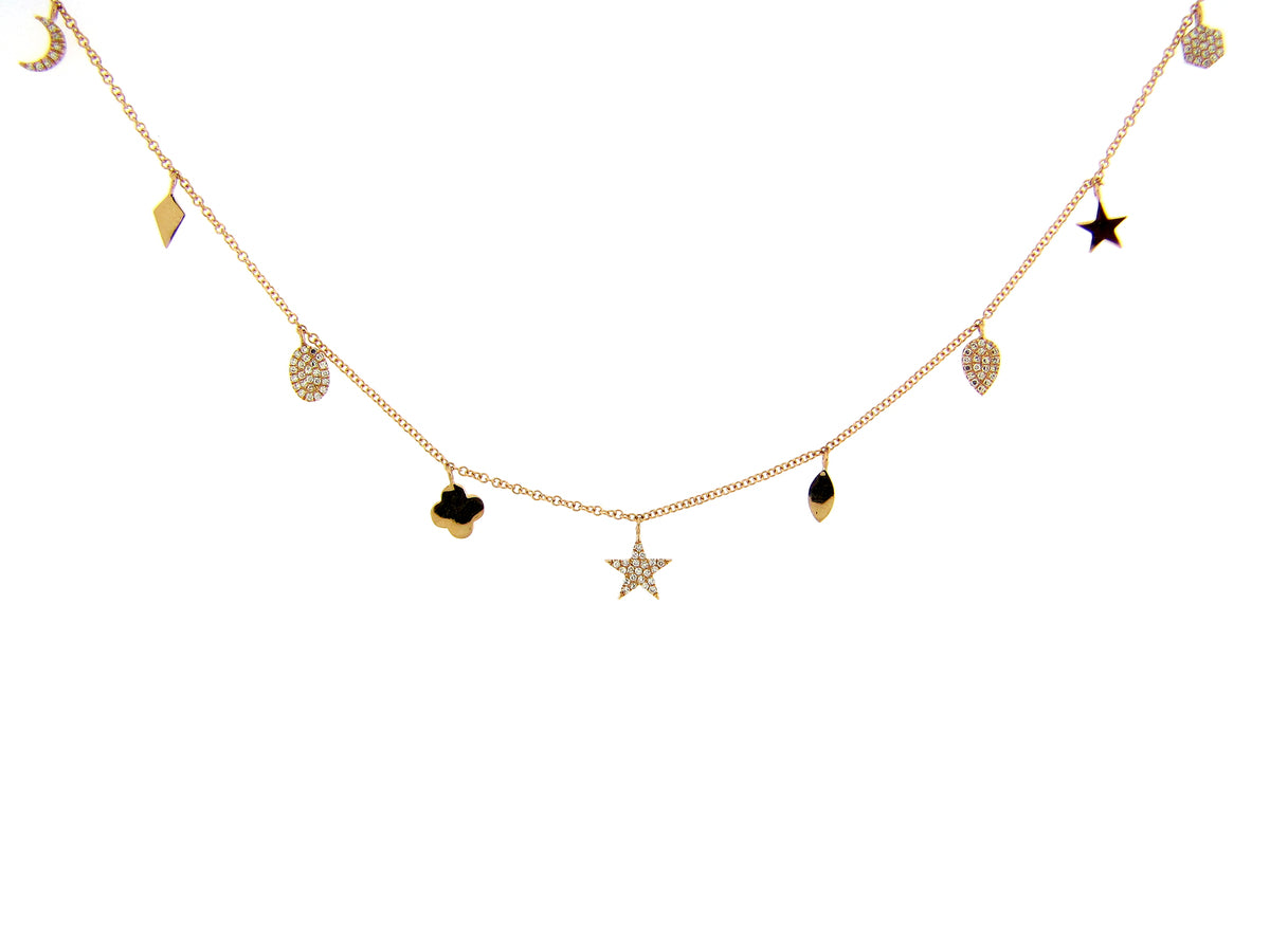DIAMOND STAR MOON PEAR CLOVER HEX NECKLACE
