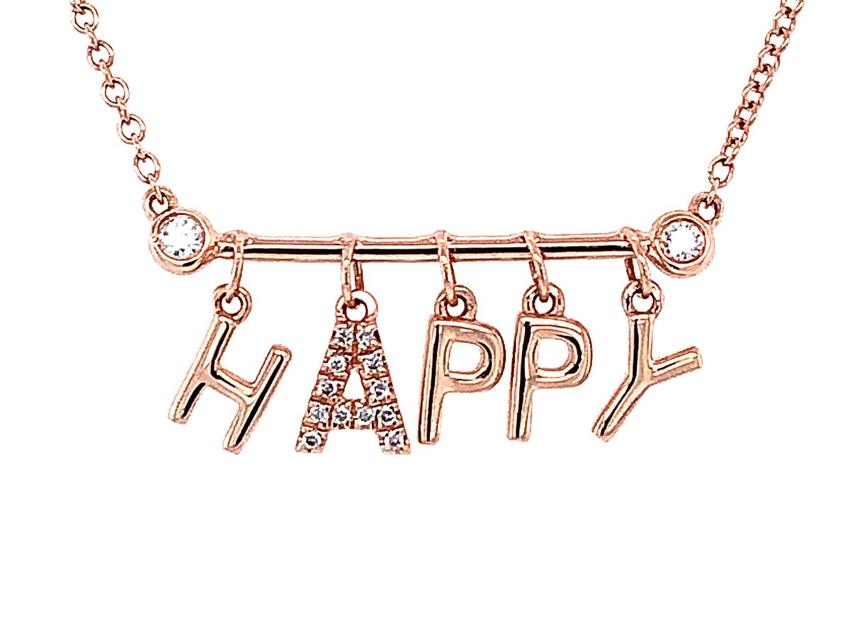 DIAMOND HAPPY PENDANT NECKLACE, 18"/17"/16", 14KR (N)