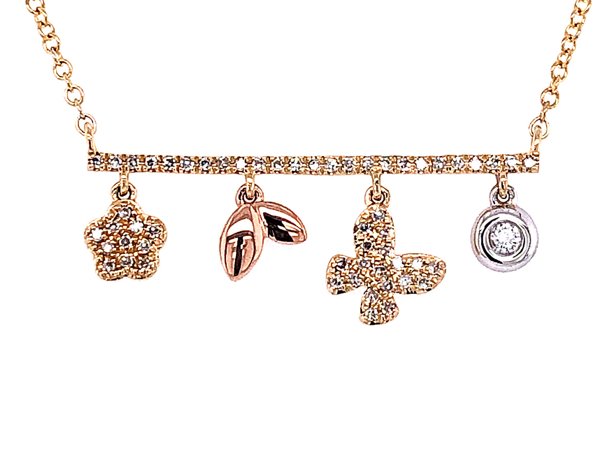 DIAMOND 4 CHARMS PENDANT NECKLACE, 18"/16", 14KWYR (N)