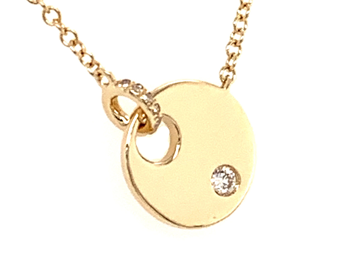 DIAMOND SOLITAIRE DISC PENDANT NECKLACE, 18"/17"/16",14KY (N)