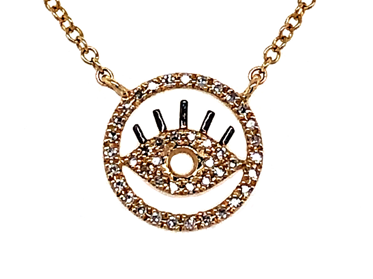 DIAMOND EYE PENDANT NECKLACE, 18"/17"/16", 14KY (N)