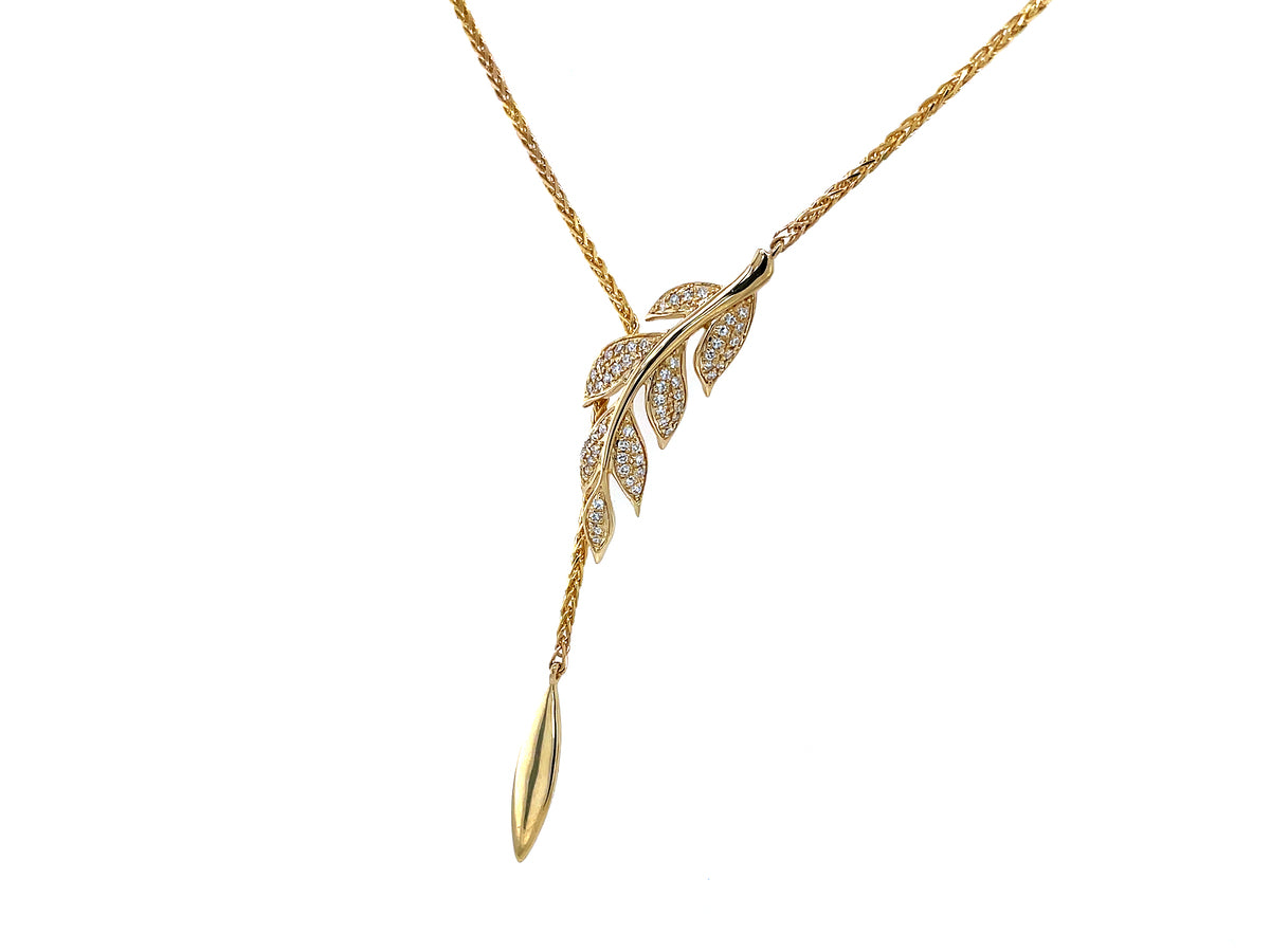 DIAMOND LEAF BOLO LARIAT NECKLACE, 30"