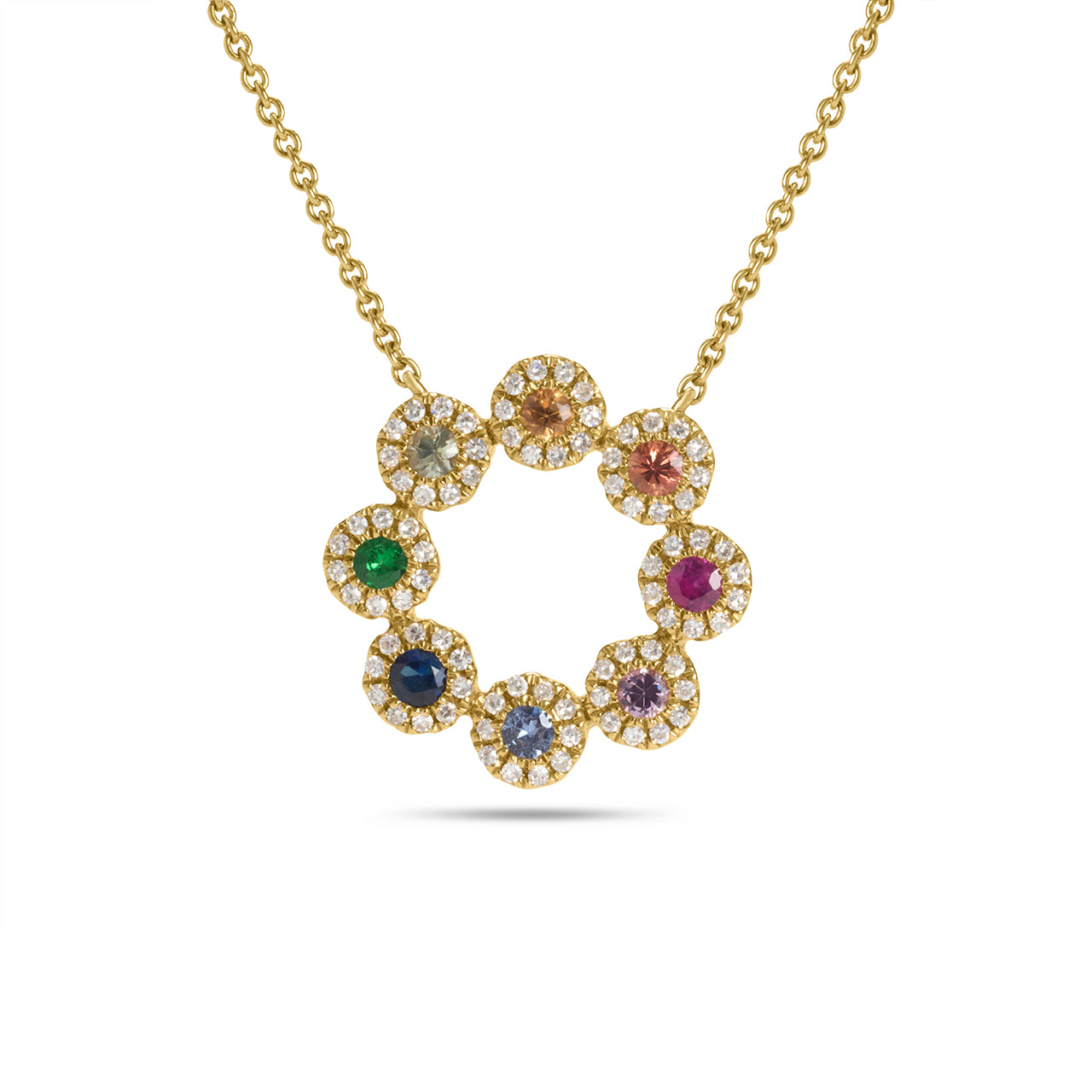 Rainbow Sapphire & Diamond Circles Halo Necklace