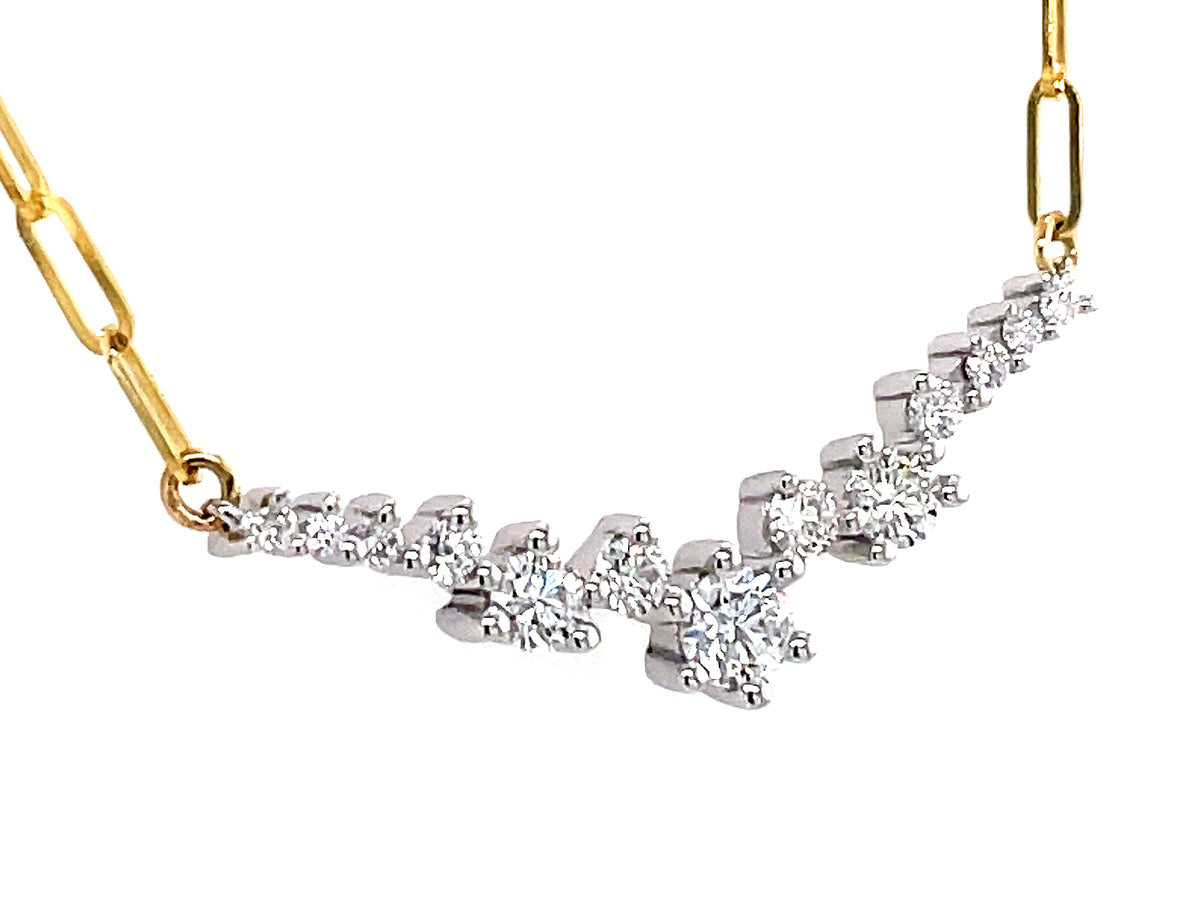 DIAMOND SCATTERED V TRAIL NECKLACE, 18" PAPERCLIP CHAIN, 14KWY (N)