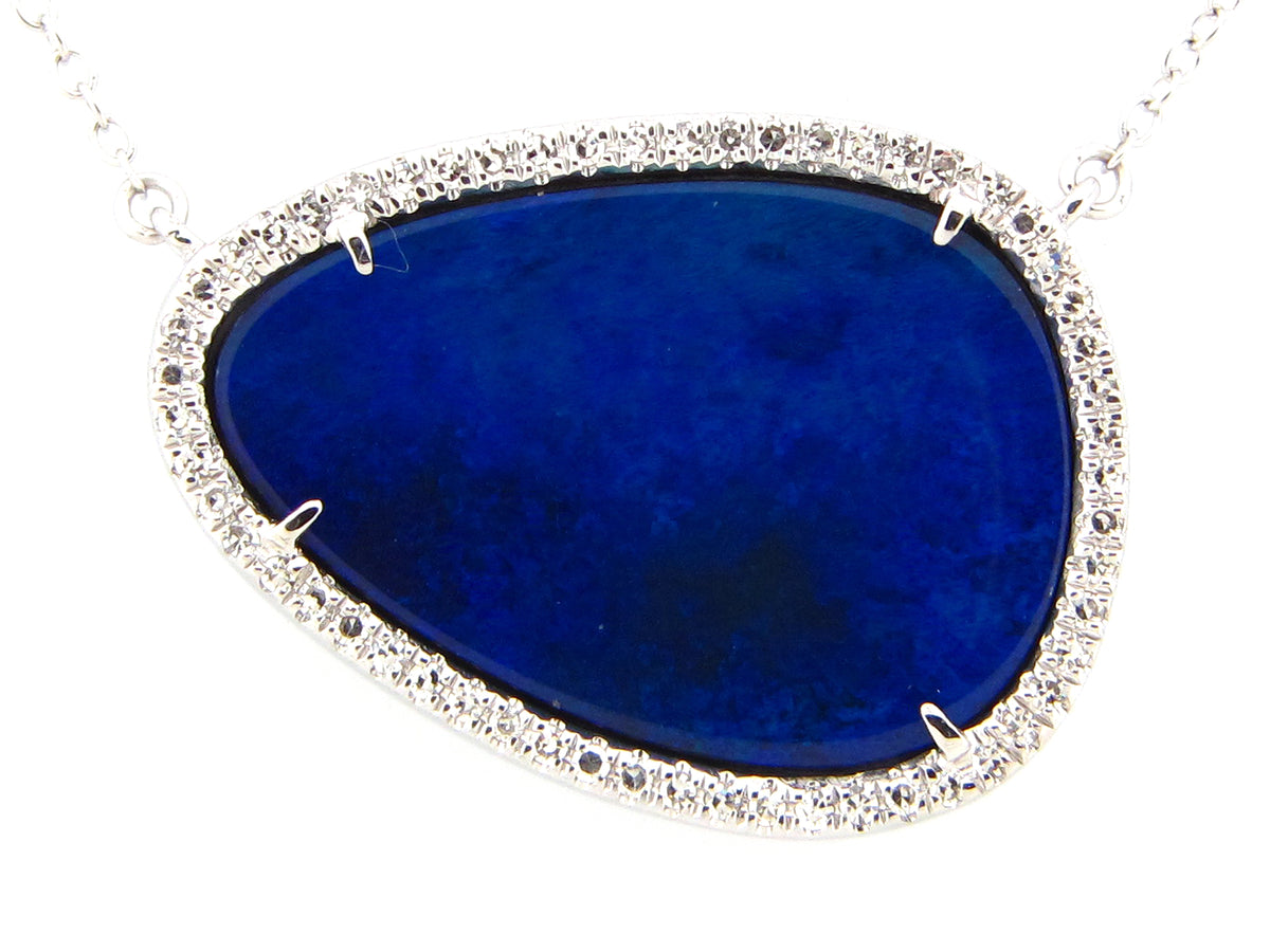 BLACK OPAL DOUBLET & DIAMOND PENDANT NECKLACE, 18"/17"/16", 14KW (ASBL)