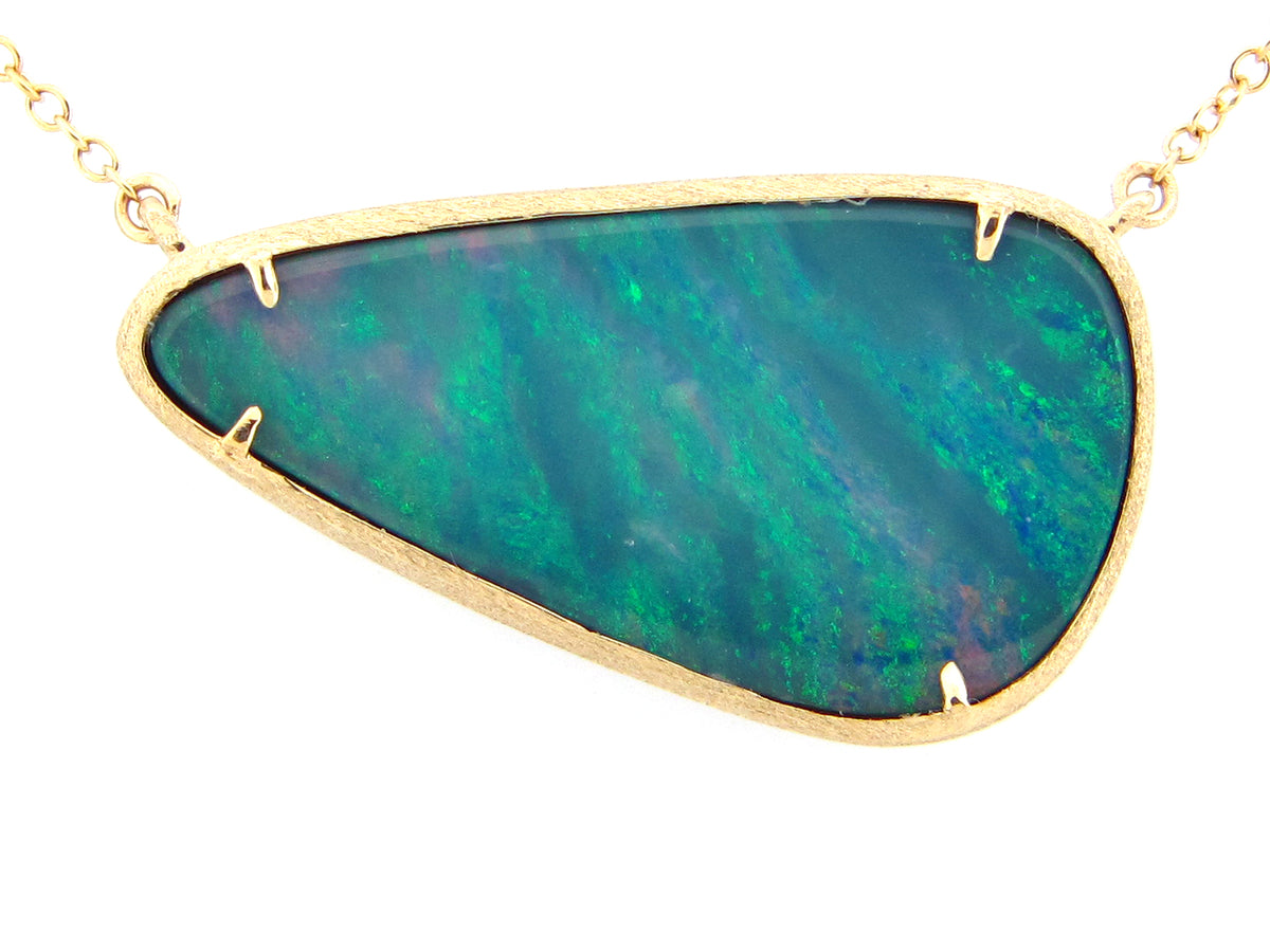 BLACK OPAL DOUBLET PENDANT NECKLACE, SATIN FINISH, 18"/17"/16", 14KY (ASBL)
