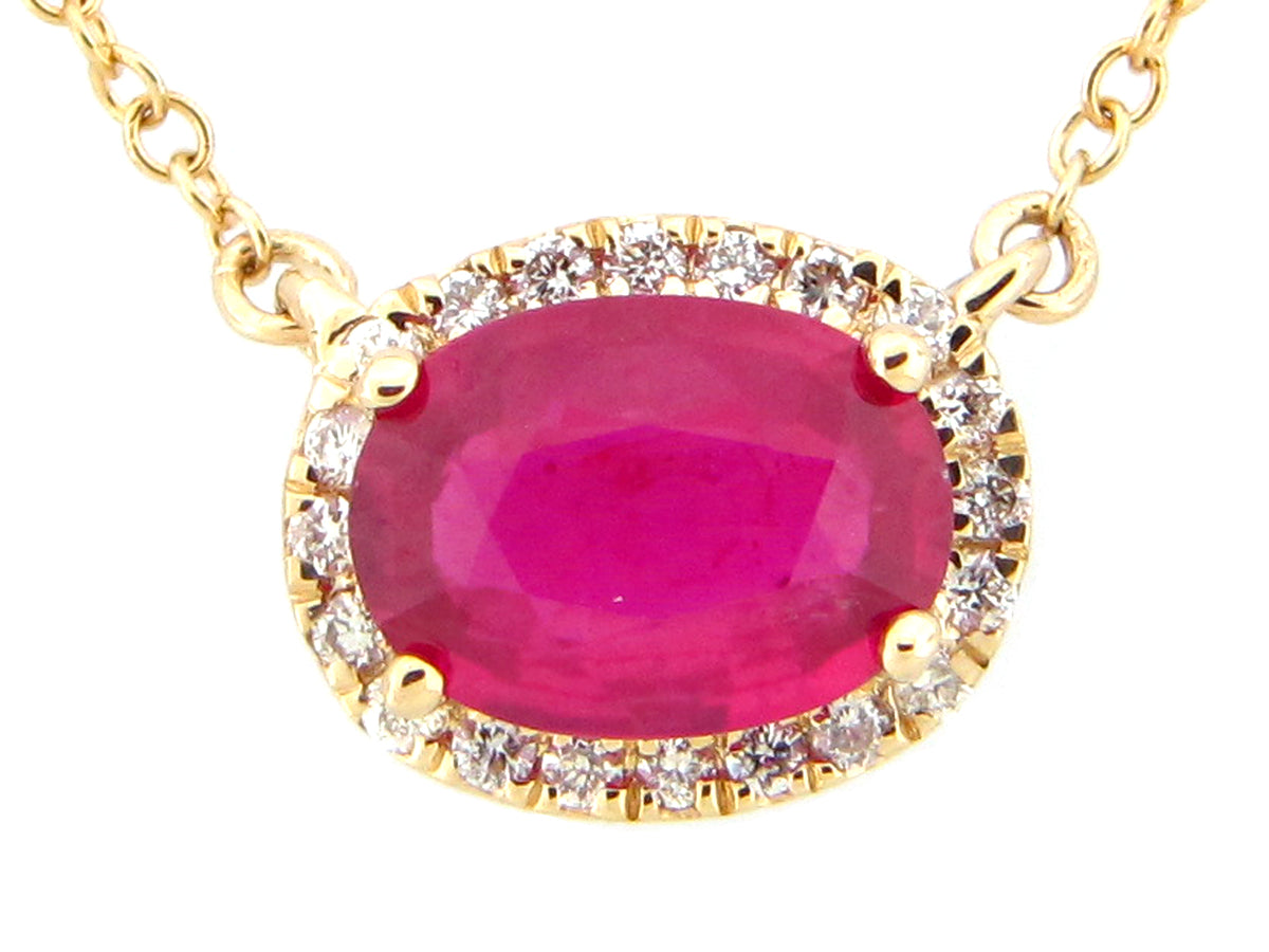 RUBY & DIAMOND PENDANT NECKLACE, 18"/17"/16", 14KY (H)