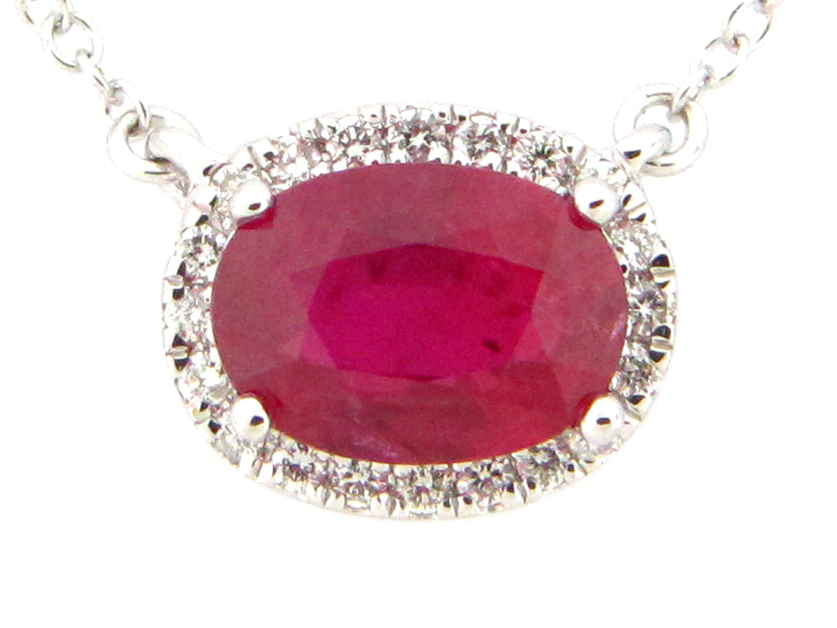RUBY & DIAMOND PENDANT NECKLACE, 18"/17"/16", 14KW (H)