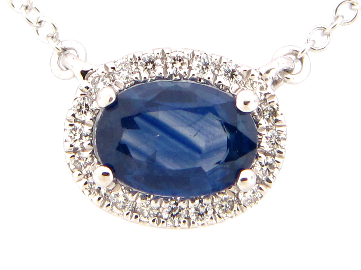 SAPPHIRE & DIAMOND PENDANT NECKLACE, 18"/17"/16", 14KW (H)