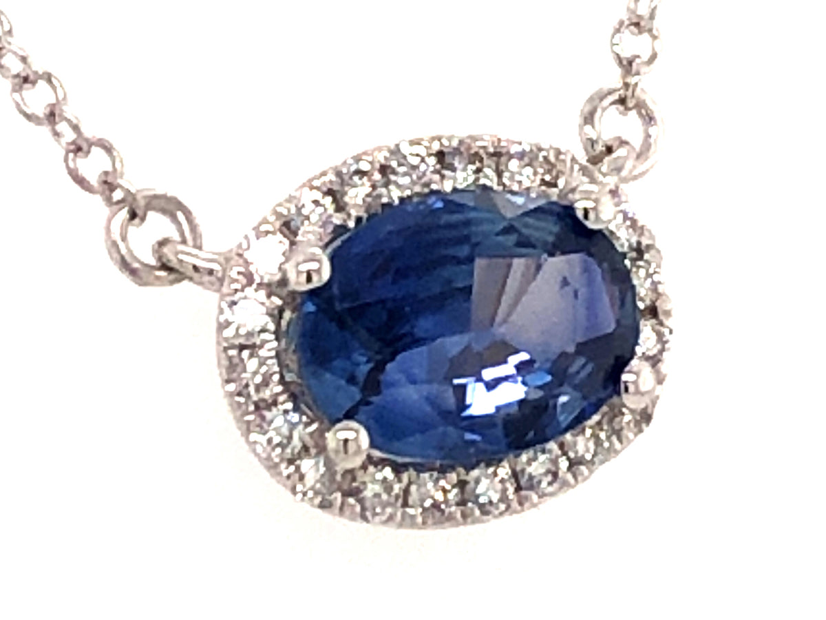 SAPPHIRE & DIAMOND PENDANT NECKLACE, 18"/17"/16", 14KW (H)