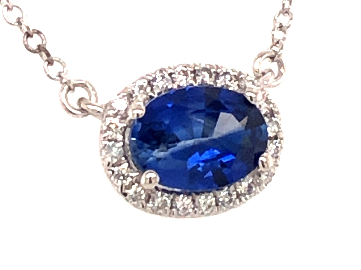 SAPPHIRE & DIAMOND PENDANT NECKLACE, 18"/17"/16", 14KW (H)