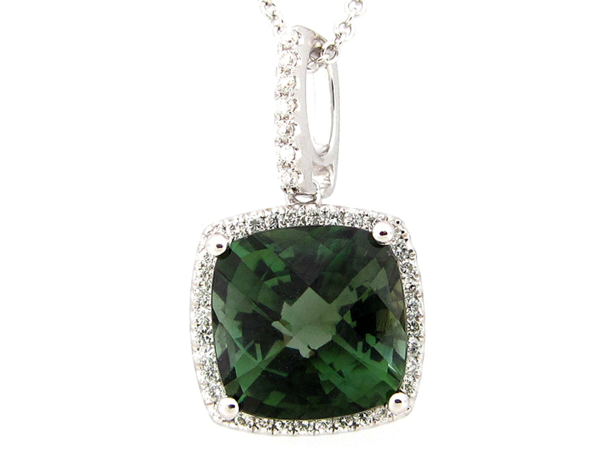 GREEN TOURMALINE & DIAMOND PENDANT, 14KW (H)