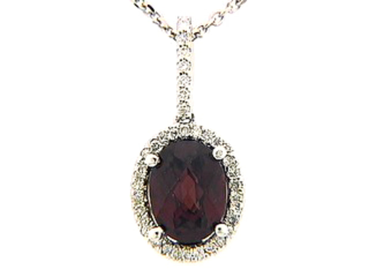 GARNET & DIAMOND PENDANT, 18KW (N)