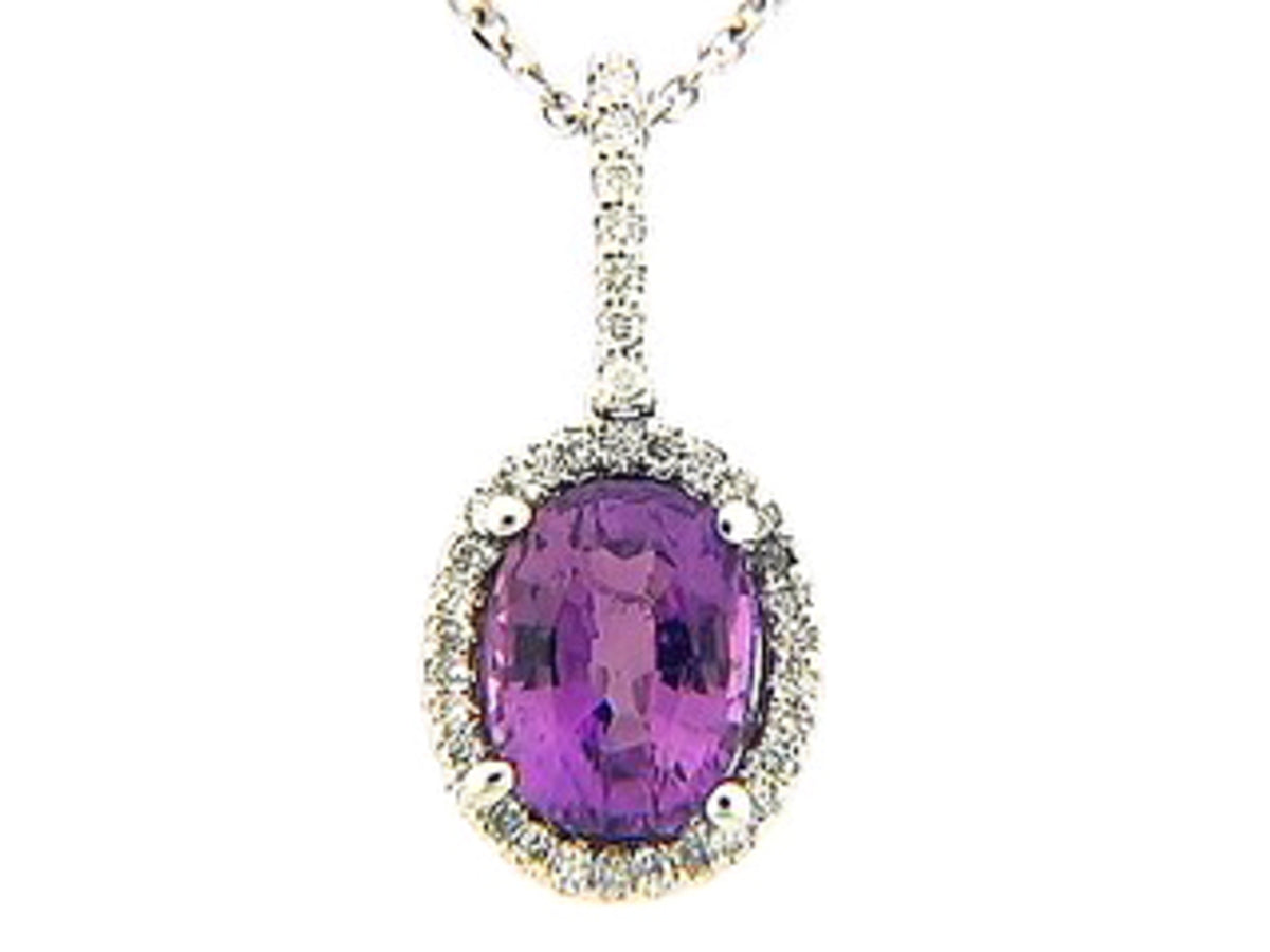 PINK SAPPHIRE & DIAMOND PENDANT, 18KW (H)