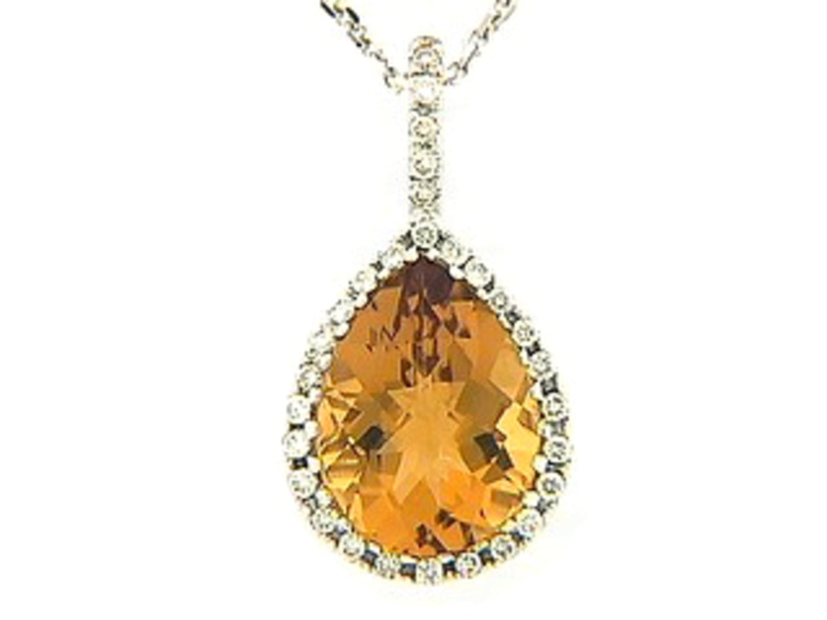 CHB CITRINE & DIAMOND PENDANT, 18KW (H)