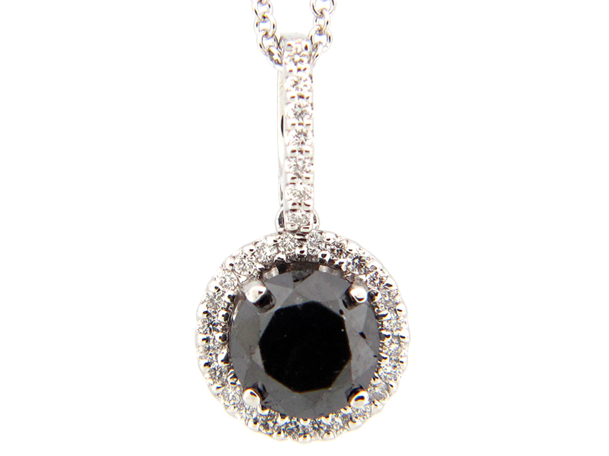 BLACK DIAMOND & DIAMOND PENDANT, 14KW (R/N), CENTER=1.05