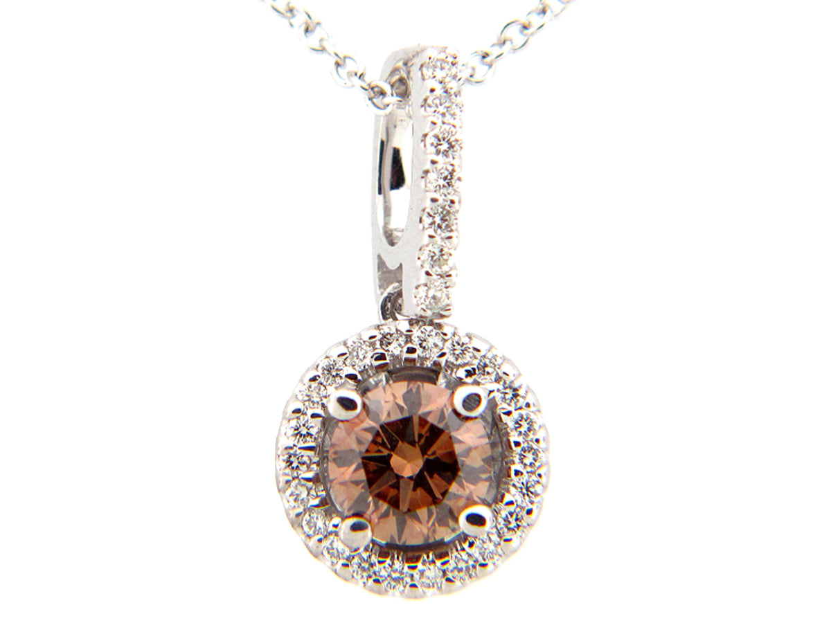BROWN & WHITE DIAMOND PENDANT, 14KW (N), CENTER=0.58