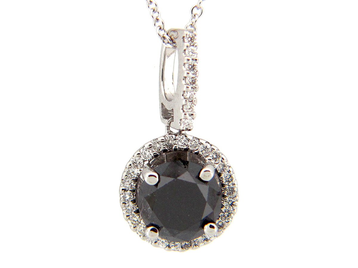 BLACK & WHITE DIAMOND PENDANT, 14KW (R/N), CENTER=1.56