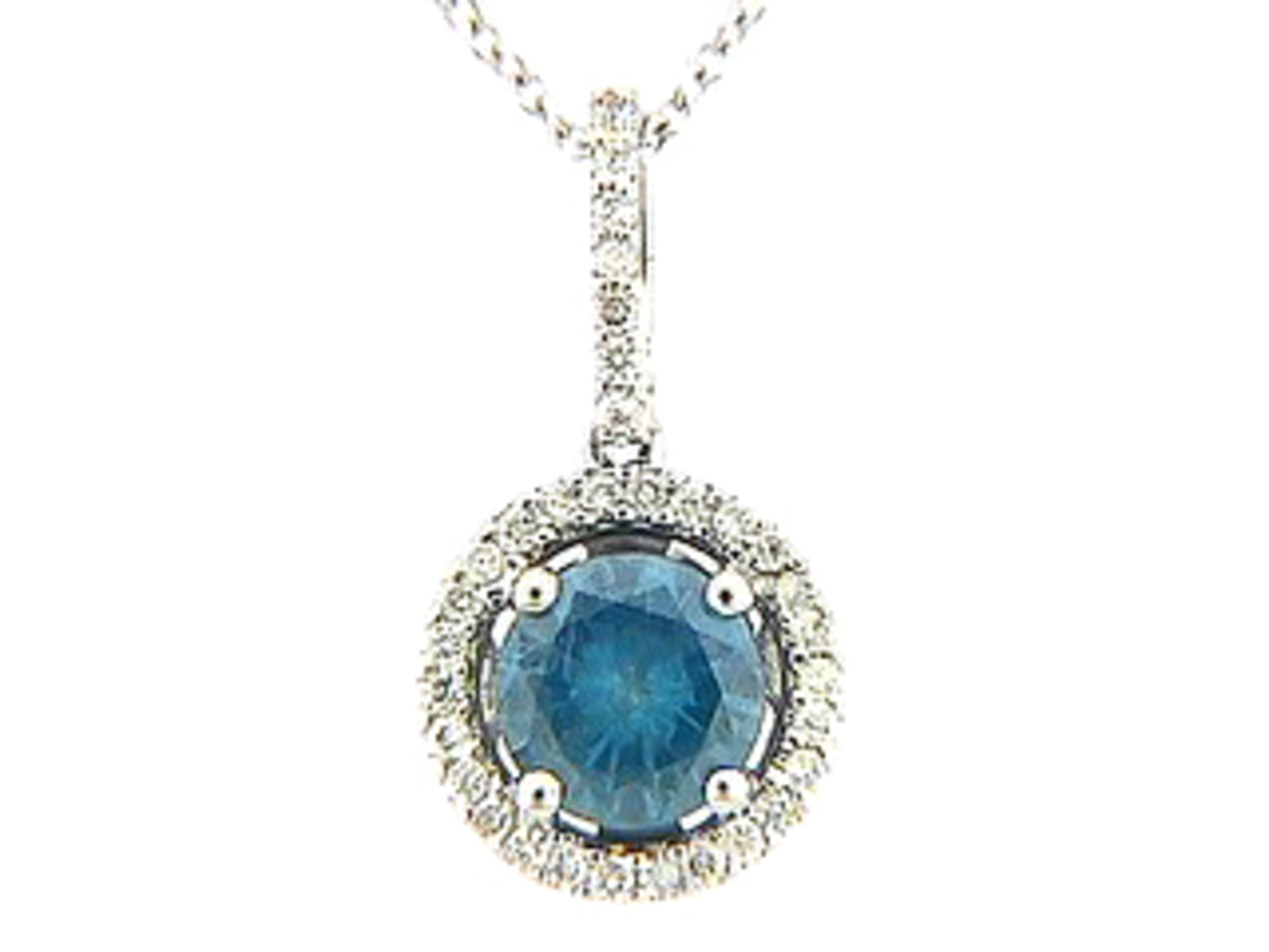 BLUE DIAMOND & DIAMOND PENDANT, 18KW (R)
