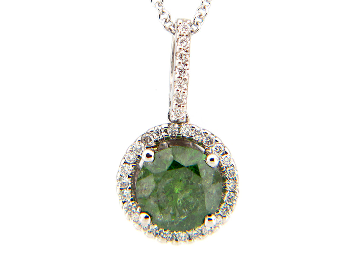 GREEN DIAMOND & DIAMOND PENDANT, 14KW (R/N), CENTER=1.15