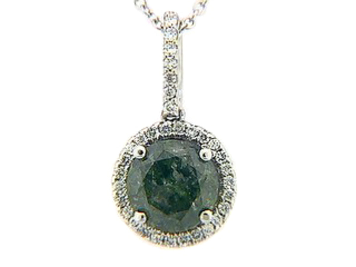 GREEN DIAMOND & DIAMOND PENDANT, 14KW (R/N), CENTER=1.18