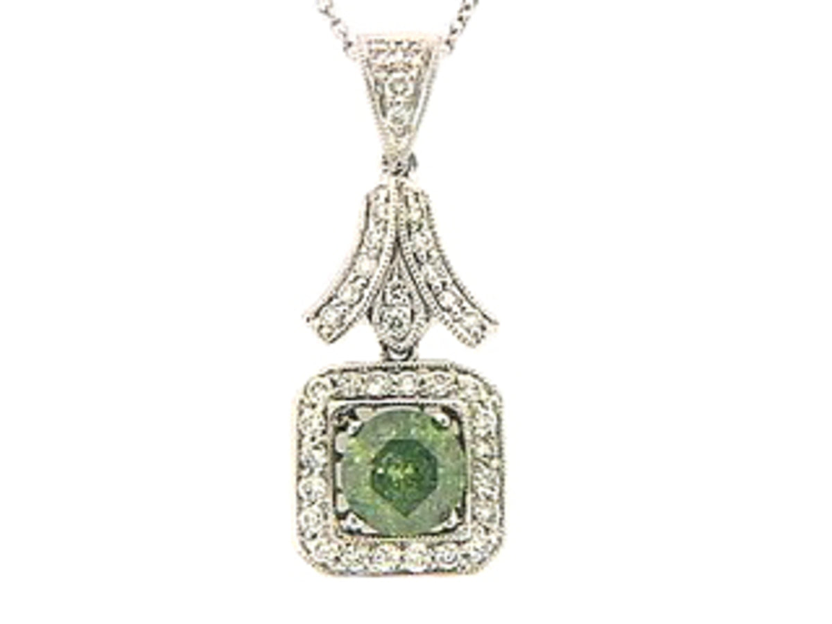 GREEN DIAMOND & DIAMOND PENDANT, 18KW (R/N)