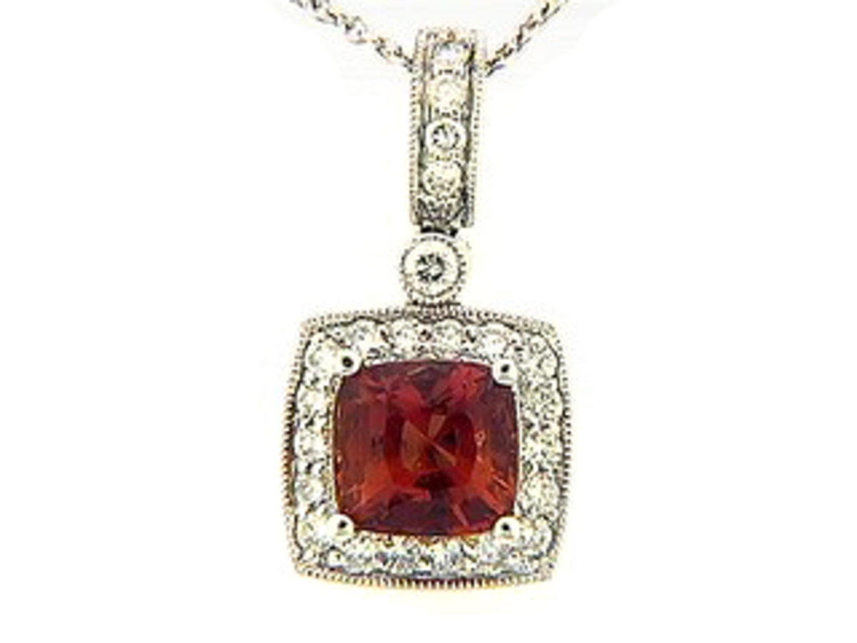 ORANGE SAPPHIRE & DIAMOND PENDANT, 18KW (H/U)