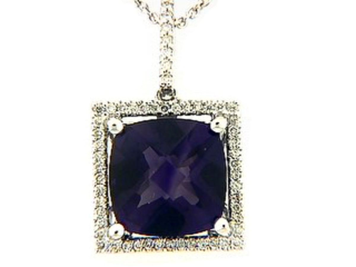 AMETHYST & DIAMOND PENDANT, 18KW (H)