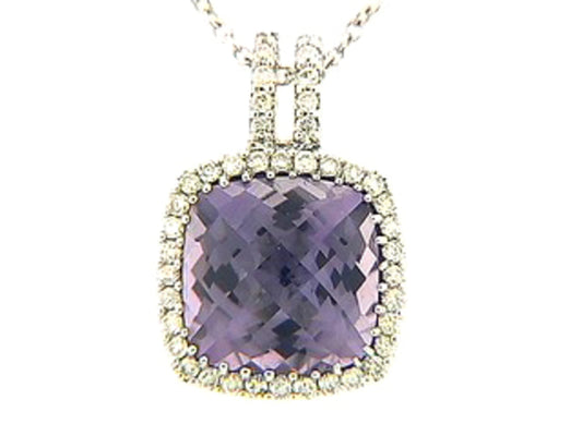 AMETHYST & DIAMOND PENDANT, 14KW (H)